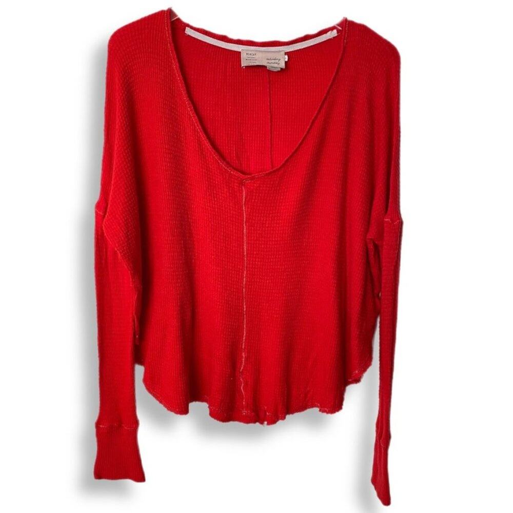 Anthropologie Saturday Sunday Orange Waffle Knit Top Sz S